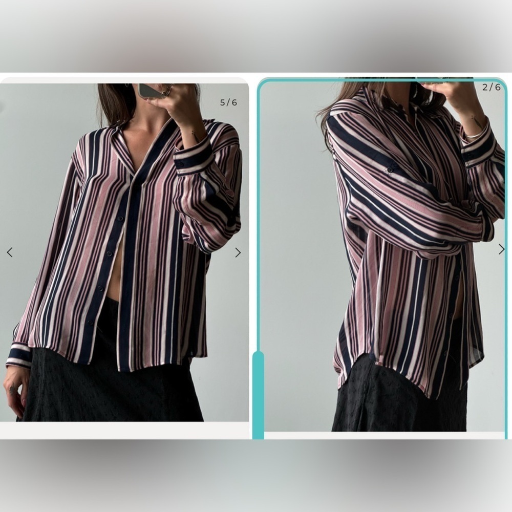 Ralph Lauren Striped Silk Button Down Shirt Size M